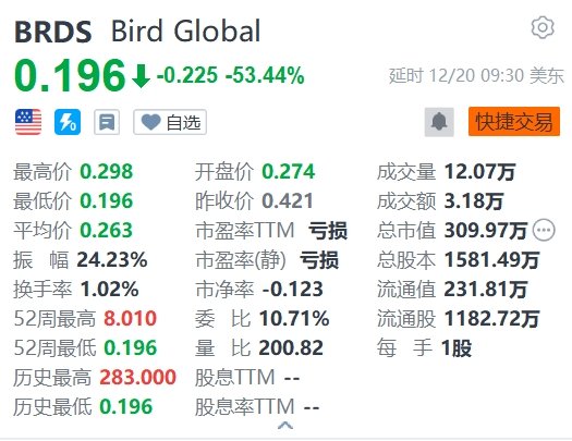 共享电动滑板车公司Bird Global暴跌超53% 公司已申请破产保护